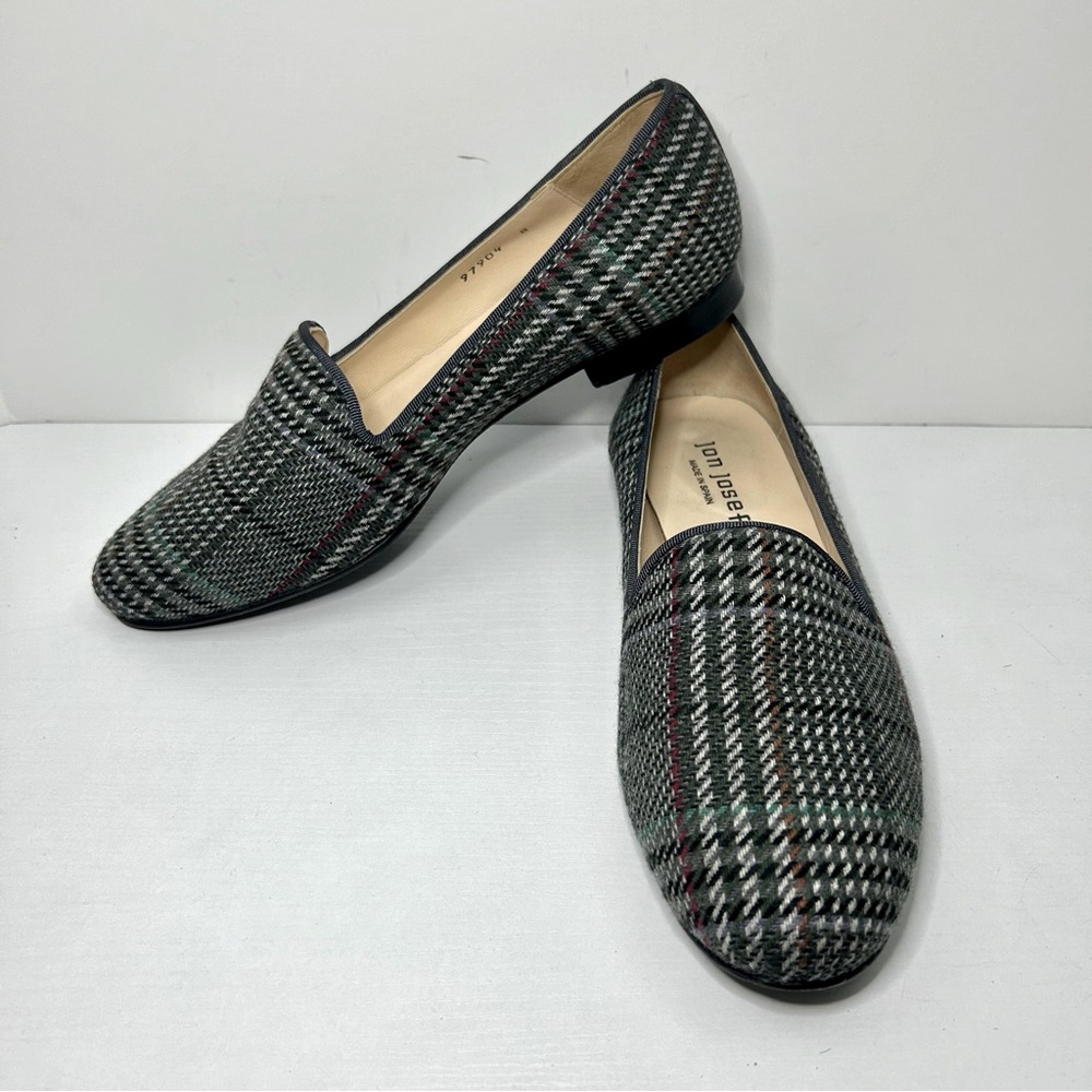 Jon Josef Gray Academia Tweed Loafer Flats Size 8